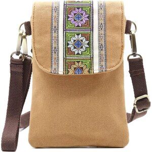 Women's Brown Vintage Embroidered Cute Mini Cross Body Bag Small Handbags